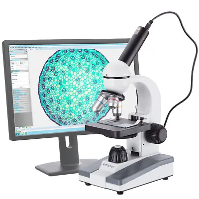 Buy AmScope 40X-1000X Glass Optics Student Compound Microscope + USB Digital Camera • 139.99$