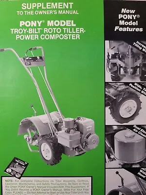Buy Troy Bilt Garden-Way 1981 PONY Composter Roto Tiller Tractor Supplemental Manual • 64.99$