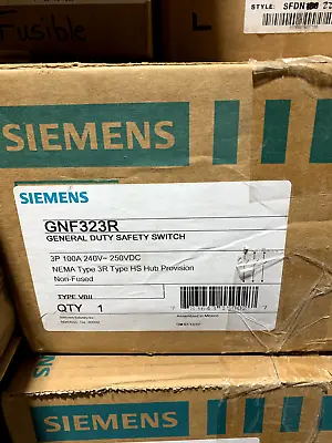 Buy New In Box Siemens Gnf323r (3p-100a-240v-nema 3r Nonfused *ships Same Day Ups* • 265$