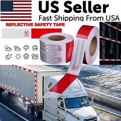 Buy Reflective Trailer Safety Tape Conspicuity Tape Warning Sign Car Truck Red White • 11.89$