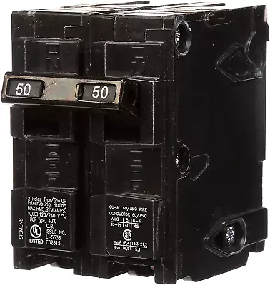 Buy SIEMENS Q250 50-Amp Double Pole Type QP Circuit Breaker, Black • 19.75$