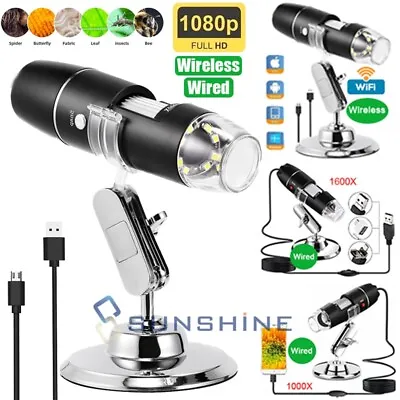 Buy 8LED 1000X 1600X WIFI/USB Digital Microscope Endoscope Magnifier Camera + Stand • 22.75$