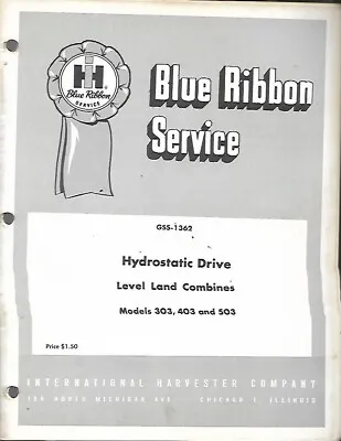 Buy Blue Ribbon Service Manual For Hydrostatic Drive Level Land Combines For Models  • 19.99$