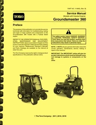 Buy Toro Groundsmaster 360 Lawn Mower With Kubota Diesel Engine SERVICE MANUAL • 39.95$