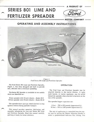 Buy FORD Series 801 Lime And Fertilizer Spreader Operating And Assembly Instructions • 12$