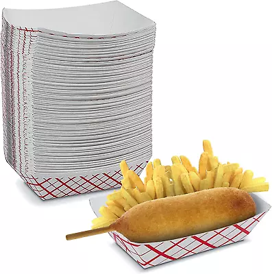 Buy Paper Food Trays - 3 Lb Disposable Plaid Classy Red And White Paper Food Boats • 29.07$