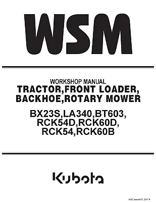 Buy 23 340 603 WSM Service Manual Owners Rare Custom Kubota Tractor BX23S LA340 BT6 • 9$