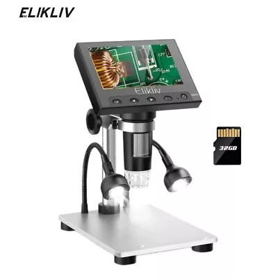 Buy Elikliv USB Digital Microscope 1000X 12MP 4.3'' LCD Soldering Coin Microscope • 65.99$