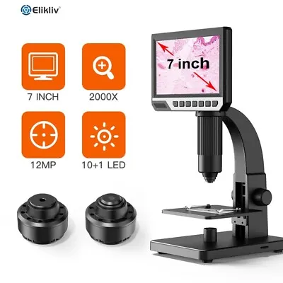 Buy Elikliv Digital Microscope Camera 2000X 12MP HD 1080P 32GB Dual Lens Kids Adults • 139.99$