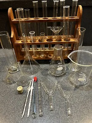 Buy Wooden Lab Rack 1960s Test Tube Holder Stand Cabinet+Mixed Lot Laboratory Glass • 125$