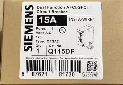Buy Siemens Q115df Dual Function 15a Afci/gfi Breaker With Pigtail Single Breaker • 46$