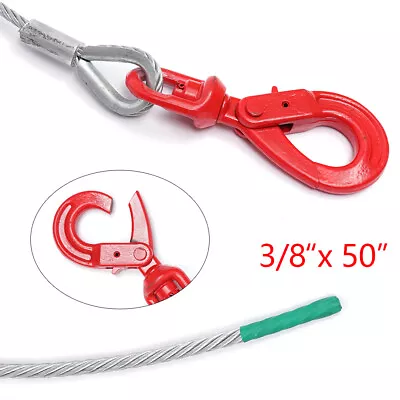 Buy 3/8''x50''/100'' Winch Cable Self Locking Swivel Hook Tow Flatbed Truck Lifting • 24.94$