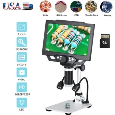 Buy 9'' Digital Microscope Camera 12MP 1600X Coin Endoscope PCB Soldering Microscope • 13.94$