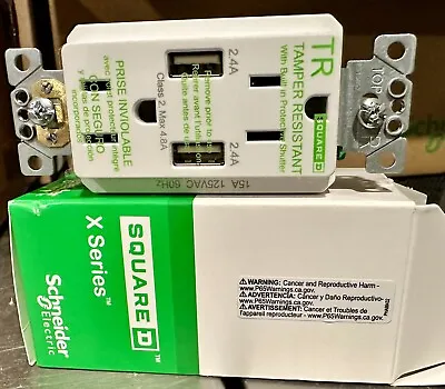 Buy NEW Schneider Electric Square D X Series SQR55141WH Duplex Outlet W/ USB, 15 AMP • 16$