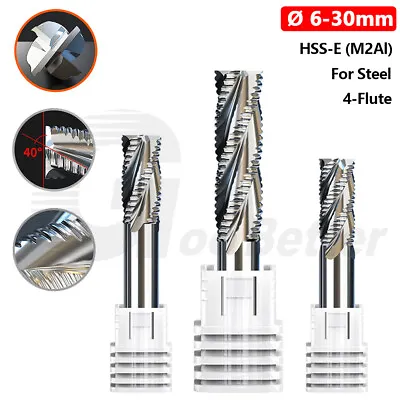 Buy 6-30mm HSS-E Roughing Router Bit End Mill Wave 4-Flute Spiral Milling Cutter CNC • 7.29$