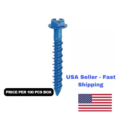 Buy 100 Pcs Pack Concrete Tapping Screws, Hex Slot Head, Blue Finish. (USA STOCK) • 15.99$