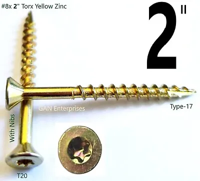 Buy Torx 1-1/4 To 4  Star Flat Head With Nibs Yellow Zinc Type 17 Outdoor Wood Screw • 7.99$