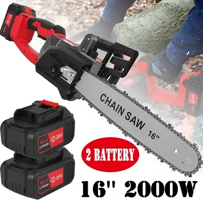 Buy 16  Cordless Chainsaw Electric Chain Saw Woodworking Cutter 2000W W/ 2 Battery • 75.99$