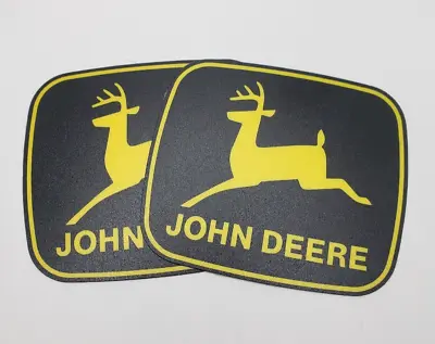 Buy (2) Two John Deere Vinyl Logo Decal 3 1/4  X 3 3/4  Black Yellow Deer 3M Back • 8$