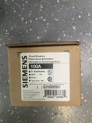 Buy SIEMENS Q310000S01 3 Pole 100 Amp Circuit Breaker With Shunt Trip *NEW* • 200$