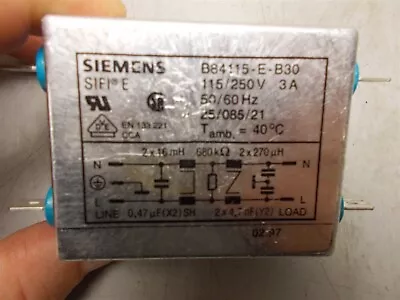 Buy Siemens Line Filter B84115-E-B30 115/250V 3A 50/60Hz 25/085/21 • 24.95$