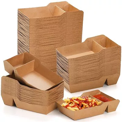 Buy SOUJOY 100 Pack Food Serving Tray 2 Compartment Disposable Kraft Nacho Boat T... • 36.46$