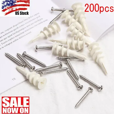 Buy 50 Pcs Spiral Nail Self-Drilling Plastic Drywall Wall Anchors And Screws Set US • 7.94$
