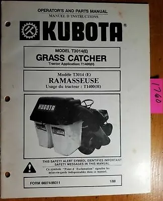 Buy Kubota T3014(E) Grass Catcher For T1400(H) Tractor Owner Operator & Parts Manual • 20$