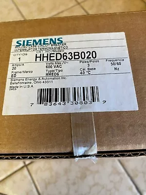 Buy Siemens Hhed63b020 Circuit Breaker- New In Box • 300$