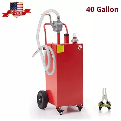 Buy Gas Caddy Fuel Diesel Oil Transfer Tank 4 Wheels Portable W/ Pump 40 Gallon Red • 300$