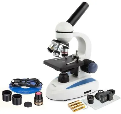 Buy AmScope 40X-1000X Cordless Compound Microscope + Camera Top & Bottom LED Lights • 131.03$