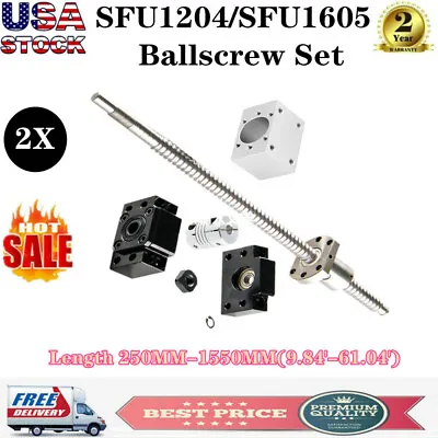 Buy 2X BallScrew SFU1605/SFU1204 250-1550MM+BF/BK10+6.35*8mm Coupler+Housing CNC Set • 88$