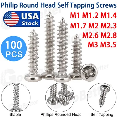 Buy 100pcs Nickel Plated Philip Round Head Self Tapping Screws Sheet Metal Pan Head • 5.09$