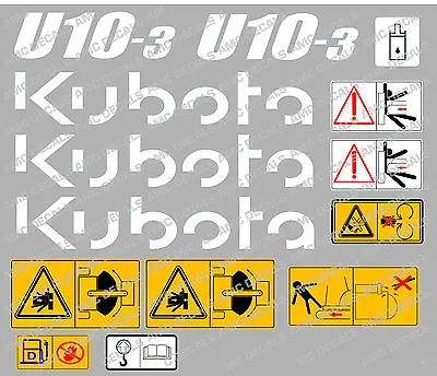 Buy Kubota U10-3 Mini Digger Complete Decal Set With Safety Warning Signs • 48.77$