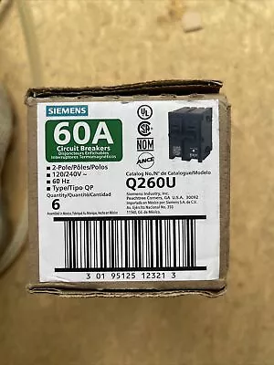 Buy Siemens Q260 2 Pole 60 Amp 240v 10k AIC New Tested Box Of 6 PCs • 84.65$