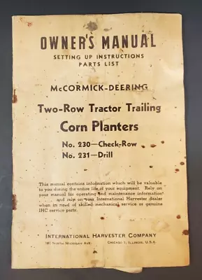 Buy International Harvester, Mccormick 2 Row Tractor Trailing Corn Planter • 19.99$