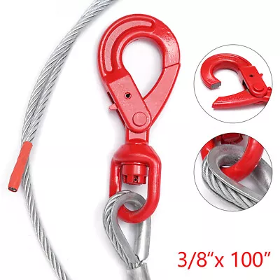 Buy 3/8 X100  Winch Cable Steel Core Rope Self Locking Swivel Hook Tow Truck Wrecker • 49.68$