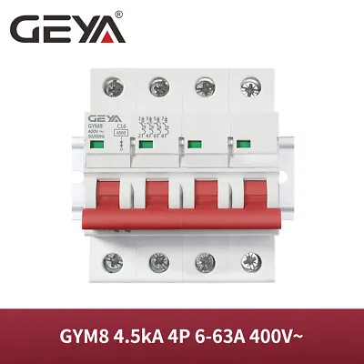 Buy GEYA AC Mini Circuit Breaker 4P MCB 4.5kA 6/10/16/25/32/40/50/63A C-Curve Din Ra • 21$