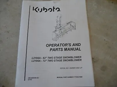 Buy Kubota Tractor Two Stage Snowblower 62  72  Owner's Manual • 11$