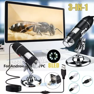 Buy 8LED 1600X 10MP Digital Microscope Endoscope Magnifier Camera For IPhone Android • 25.71$
