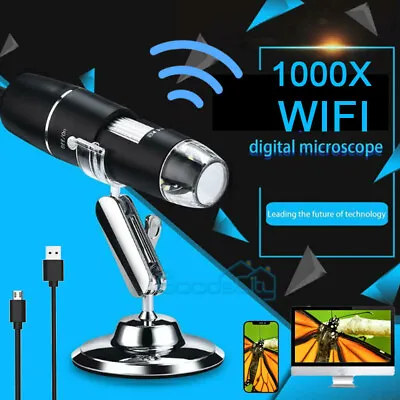 Buy 8 LED 1600X 10MP WIFI Digital Microscope Endoscope Magnifier Camera With Stand • 32.13$