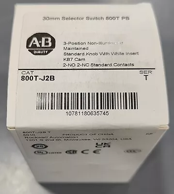 Buy New Allen Bradley 800t-j2b 3 Position Maintained Selector Switch Free Shipping • 75$