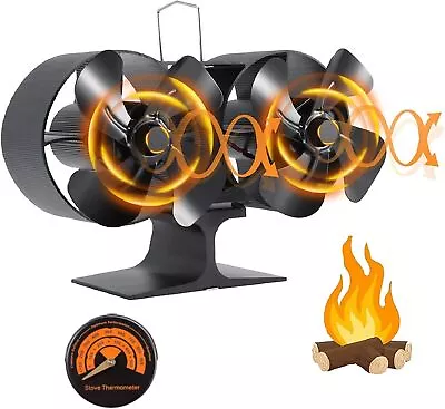 Buy  PYBBO 8-Blade Wood Stove Fan, Dual Motor, Heat Powered With Thermometer   • 23.62$
