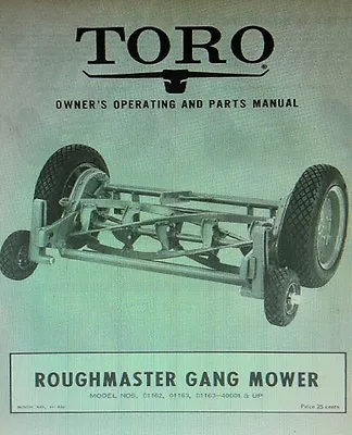 Buy TORO ROUGHMASTER Gang Reel Mower Riding Tractor Implement Owner & Parts Manual • 36.99$