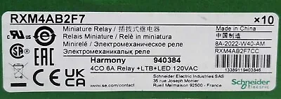Buy BOX OF 10 SCHNEIDER ELECTRIC RXM4AB2F7 Miniature Relay 120 VAC 14 Pin 6 AMP 6A • 80$