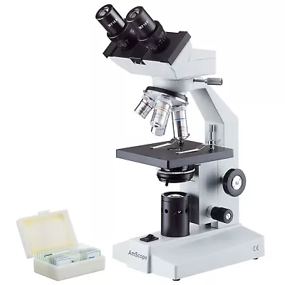 Buy AmScope 40x-1000x Binocular Biological Microscope + Slides  B100-PB10 • 139.99$