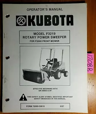Buy Kubota F3219 Rotary Power Sweeper F2000 F2100 F2400 Mower Operator Parts Manual • 20$