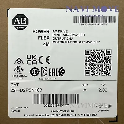 Buy 2022 New Sealed Allen-Bradley 22F-D2P5N103 PowerFlex 4M 0.75 KW 1 HP AC Drive • 280$