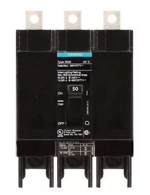 Buy NIB - Siemens - BQD350 - Molded Case Circuit Breaker - 50A, 3-Phases, 480V • 158$