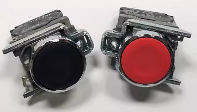 Buy Lot Of 2 Schneider Momentary Push Button Assemblies Red & Black ZBE-101 ZBE-102 • 20.24$